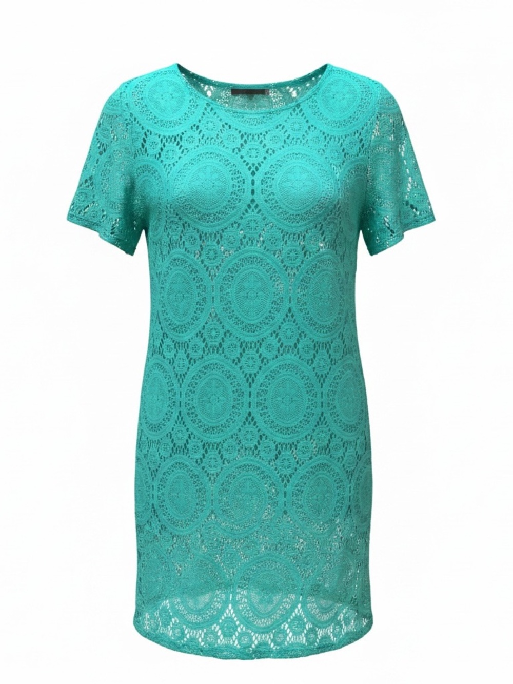 Tacera Teal Crochet Lace Short Sleeve Tunic